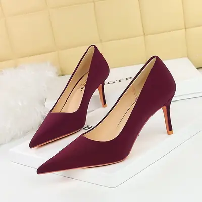 Green Velvet Pointed Heel Women's Shoes