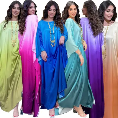 Mq099 New Cross-Border Dress Modest Coat Fashion Solid Color Gradient Soft Light Satin Batwing Long Dress
