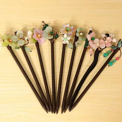 Ancient Wooden Hairpin with Red Tassel for Women