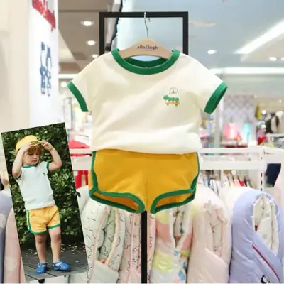 Korean Style Boys Cotton Shorts Set Yellow