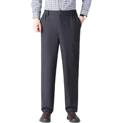 Men's Black Elastic Waist Straight Leg Pants