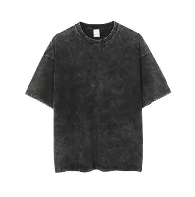 Heavy Distressed Wash Men T-Shirt Black Summer Loose Fit