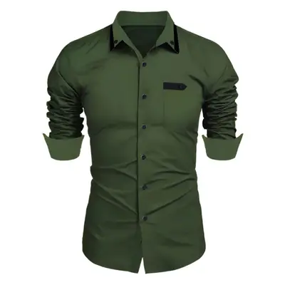 Men's Beige Long Sleeve Button-Up Shirt Casual Business Wear