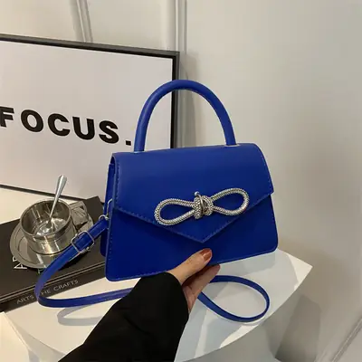 Women's Blue Bow Stitching Crossbody Bag