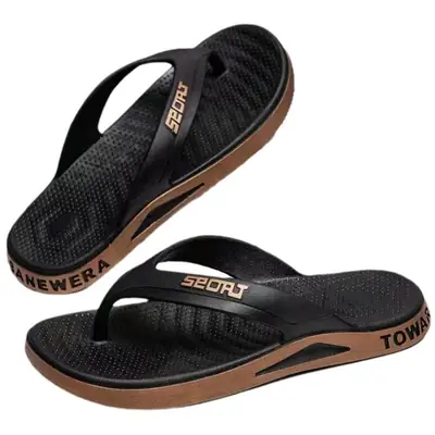 Men's Cross-Branded Black Beach Flip-Flops with Toms Sole