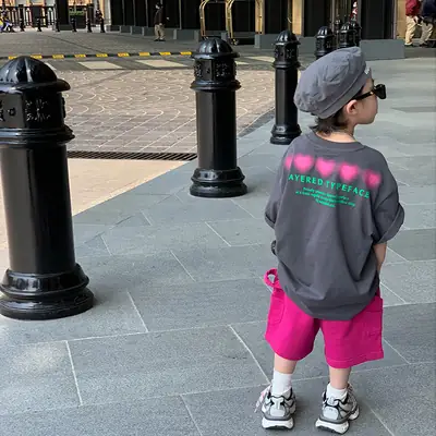 Boys Grey T-Shirt Pink Shorts Summer Wear 2025