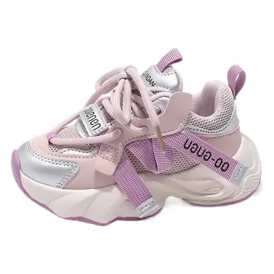 Girls Mesh Sneakers Pink White Thick Sole Casual Shoes