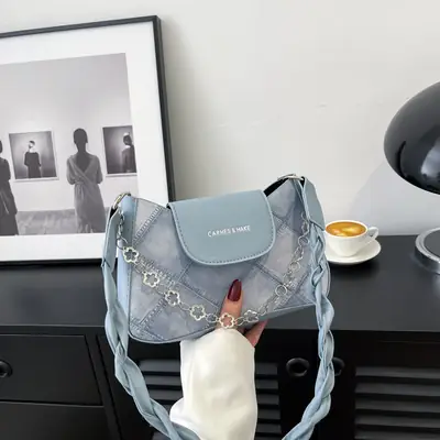 2024 Women's Grey Quilted Shoulder Bag with Chain Strap