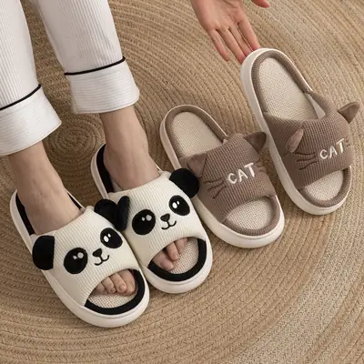 Mute Linen Slippers Men's Spring and Autumn Indoor Home Use Four Seasons Cotton and Linen Cloth Slippers Women's New Winter and Summer