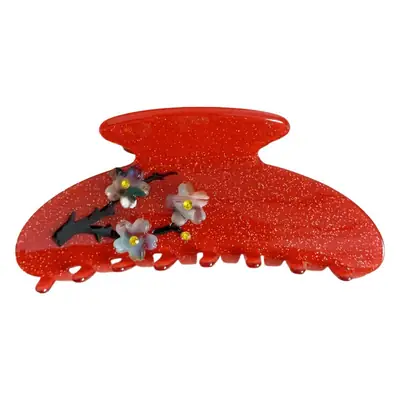 New Plum Blossom Acetate Hair Clip with Light Blue Accents