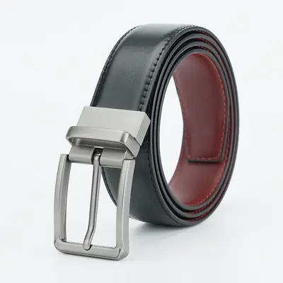 Men's Leather Belt with Silver Buckle