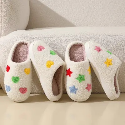 New comfortable home colorful love winter cotton slippers men and women couple thick bottom warm cotton slippers