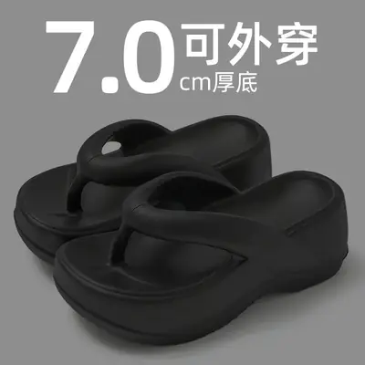 Women's Black Thick Sole Slippers Summer Flip Flops