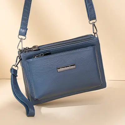 Blue Soft Leather Crossbody Bag for Women