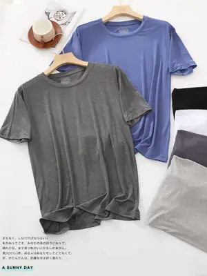 Men's short-sleeved T-shirt modal round neck loose casual home summer thin slim fit high elastic plus size half sleeve