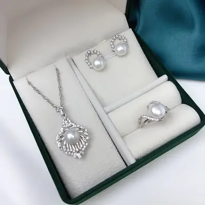 New Freshwater Pearl Three-Piece Set Pendant Ring Earrings