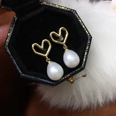 Heart Shaped Pearl Earrings Gold Plated