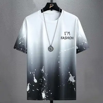 Men's Blue Gradient Ice Silk T-Shirt Summer Casual
