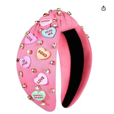 Pink Heart-Shaped Hairband with Love Letter Beads for Women