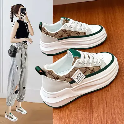 Women Grey Croc Lace Sneakers Thick White Sole