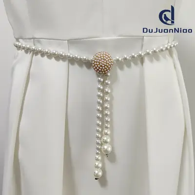 Korean Pearl Waist Belt for Women White Gold