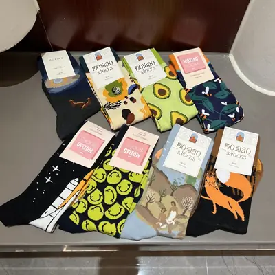 Fun Oil Painting Socks Women's Mid-length Socks ins Trendy Socks Men's Outer Wear Versatile Colorfulful Retro Literary Calf Cotton Socks