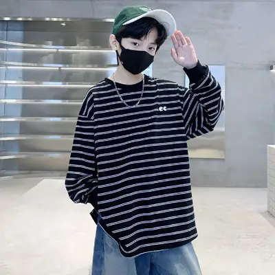 Spring Striped Long Sleeve T-Shirt for Boys Medium to Large