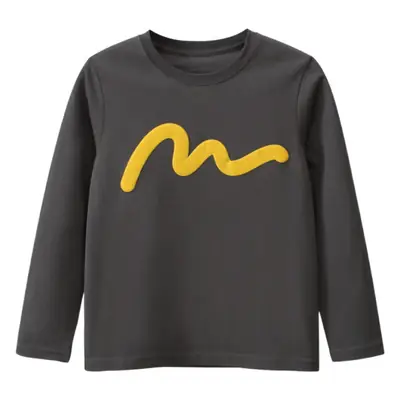 Children's Long Sleeve T-Shirt Black Yellow Wave Print Medium Large