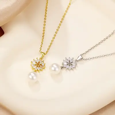 Korean Ice Crystal Snowflake Pendant Necklace Gold Plated