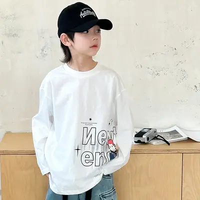 Boys Long Sleeve White T-Shirt Spring 2025 Medium Large