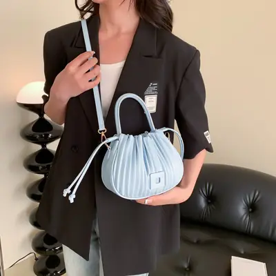 Black Pleated Crossbody Bag for Women 2026
