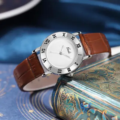 Gedi Vintage Black Leather Women's Quartz Watch