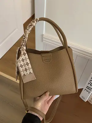 Women's Brown Leather Bucket Bag with Tassel Handle