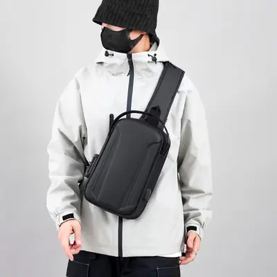 Men's Black Multi-Functional Shoulder Bag with Adjustable Strap
