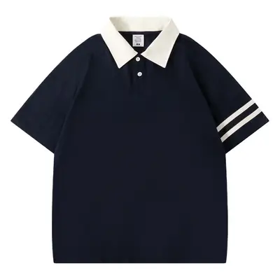 2024 Cotton Polo Shirt Cream Black Lapel Short Sleeve