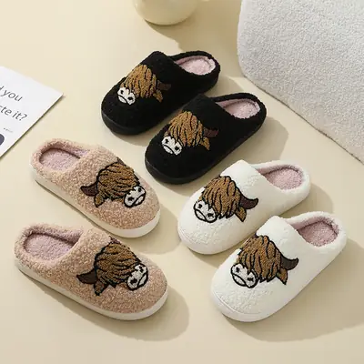 New comfortable home cute cartoon cow horse winter cotton slippers men and women couple thick bottom warm cotton slippers wholesale