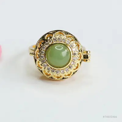 Guan Yu Jade Ring with Emerald Center & Gold Plated