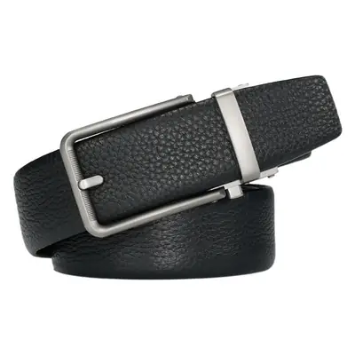 Men's Black Leather Belt with Silver Buckle