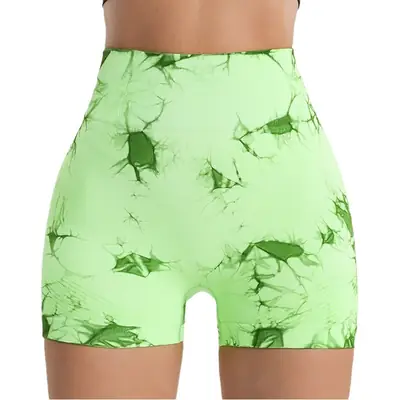 Tie-Dye Elastic Yoga Shorts Green Three Quarter Fit