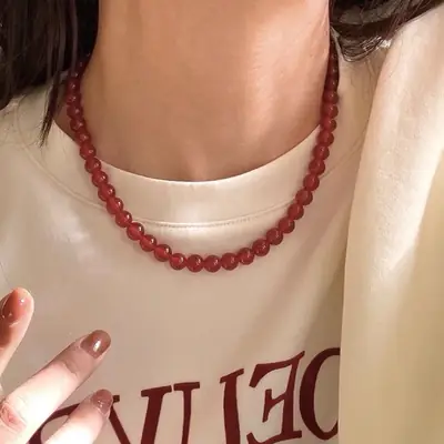 Red Chalcedony Necklace for Women Winter Gift