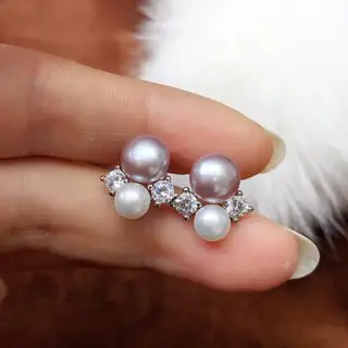 French Double Bead Pearl Earrings Freshwater Style