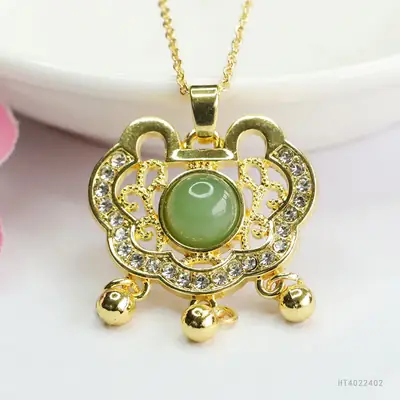 Guan Yu Jade Pendant Necklace with Crystal Accents