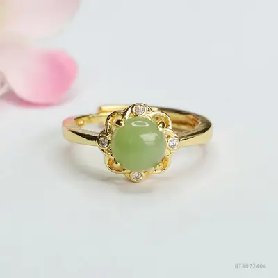 Guan Yu Jade Ring Green Crystal Gold Plated