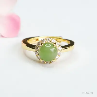 Guan Yu Jade Ring with Full Diamond Set