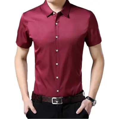 Purple Short-Sleeved Men's Shirt Slim Fit