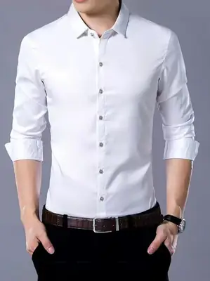 Men's Maroon Long Sleeve Slim Fit Shirt