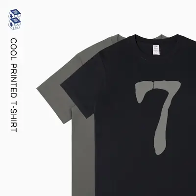 Men 7 Digital Print T-Shirt 230g Cotton Black Grey