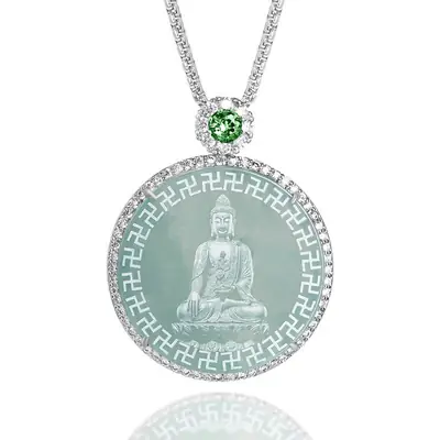 Jade Buddha Pendant Necklace with Water Shadow Design
