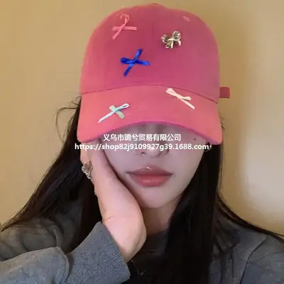 Cute Bow Baseball Caps for Girls Pink White Black
