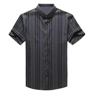 Men Striped Lapel Shirt Dark Summer Business Casual